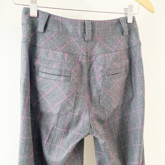 Diane Von Furstenberg Gray Wool Wide Leg Flare Pants Pink Window Pane Print 0 - Picture 3 of 11